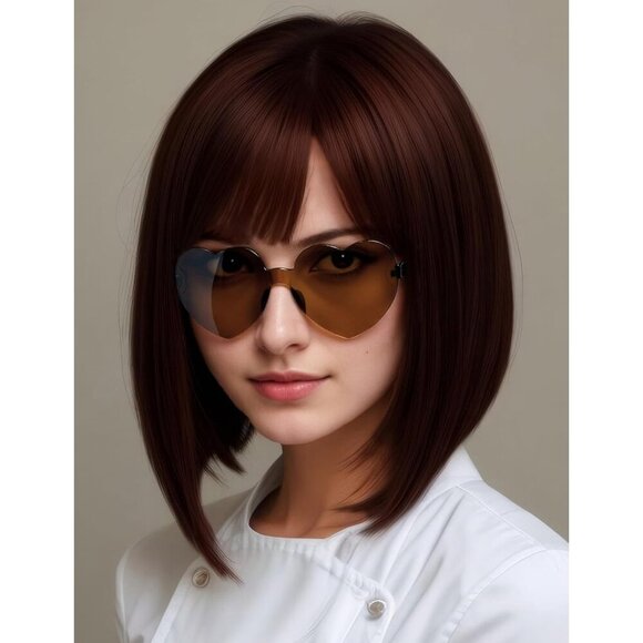 Women's Reddish Brown 12 Inch Costume Cosplay Party Short Bob Wigs And Sunglass - Picture 5 of 7